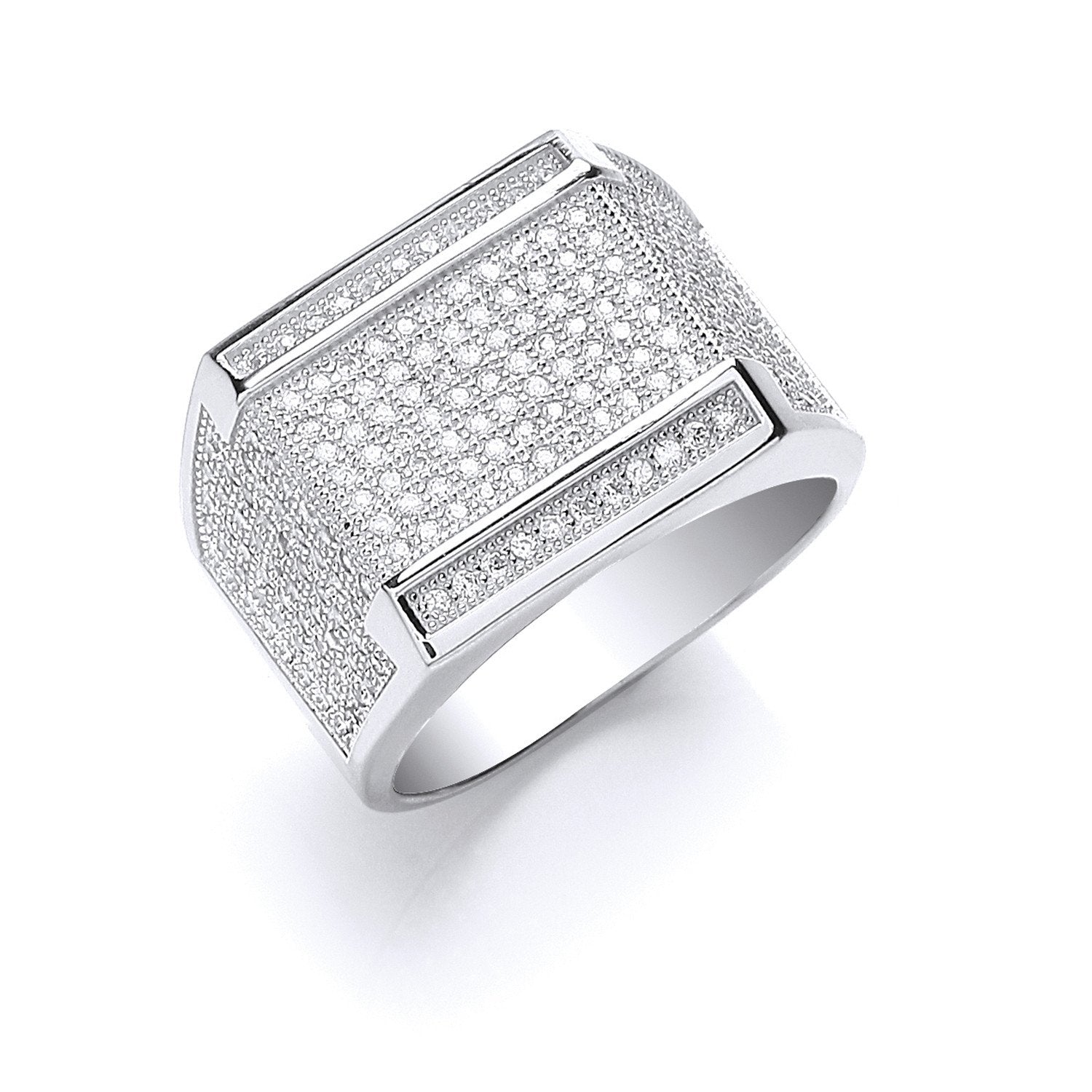 Silver Micro Pave' Cubic Zirconia Gents Ring - Fine Ring - Certified Authentic - Swiss Made – Luxury Jewellery by Impe